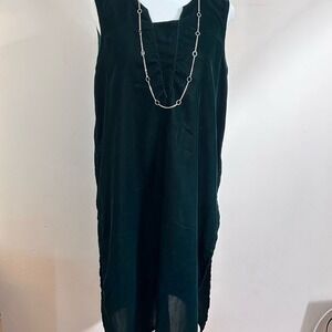 Vintage Dark Forest Green Sleeveless Dress with Side Slits